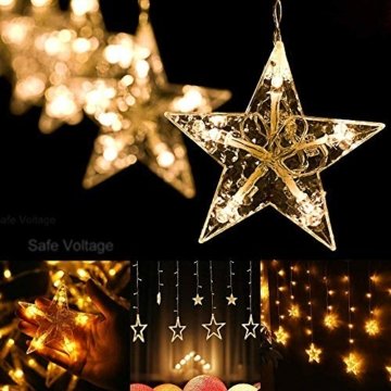Avoalre Lichtervorhang 12 Sterne 2M Lichterkette 138LEDs Lichter Ketten (max. 13 Sätze) Erweiterbar mit 8 Modi Weihnachtsbeleuchtung im Innen/Außen - 8