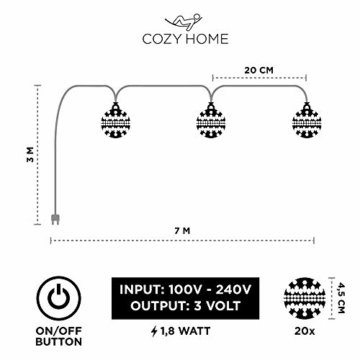 CozyHome marokkanische LED Lichterkette – 7 Meter | Mit Netzstecker NICHT batterie-betrieben | 20 LEDs warm-weiß | Kugeln Orientalisch | Deko Silber – kein lästiges austauschen der Batterien - 5