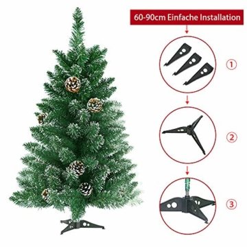LARS360 90cm Künstlicher Weihnachtsbaum 3ft Christbaum Tannenbaum Grüne PVC mit Schnee-Effekt inkl. Ständer Künstliche Tanne mit Klappsystem Für Aussen Weihnachtsdeko Innen - 3