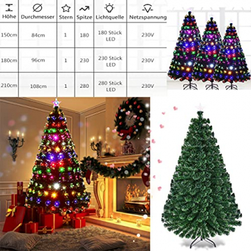 RELAX4LIFE 150/180/210cm Künstlicher Weihnachtsbaum, Tannenbaum mit LED-Leuchten & Glasfasern (8 Beleuchtungsmodi & 6 Farben), Christbaum mit Metallständer & Sternspitze, Christbaum grün (180cm) - 6