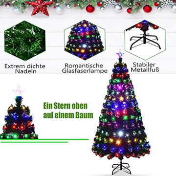 RELAX4LIFE 150/180/210cm Künstlicher Weihnachtsbaum, Tannenbaum mit LED-Leuchten & Glasfasern (8 Beleuchtungsmodi & 6 Farben), Christbaum mit Metallständer & Sternspitze, Christbaum grün (180cm) - 7