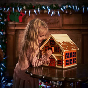 Spielwerk Wiederverwendbarer Adventskalender Winterhäuschen zum Befüllen 24 Türchen Bunt Bemalt Weihnachten Kinder DIY weihnachtliche Holz Dekoration - 2
